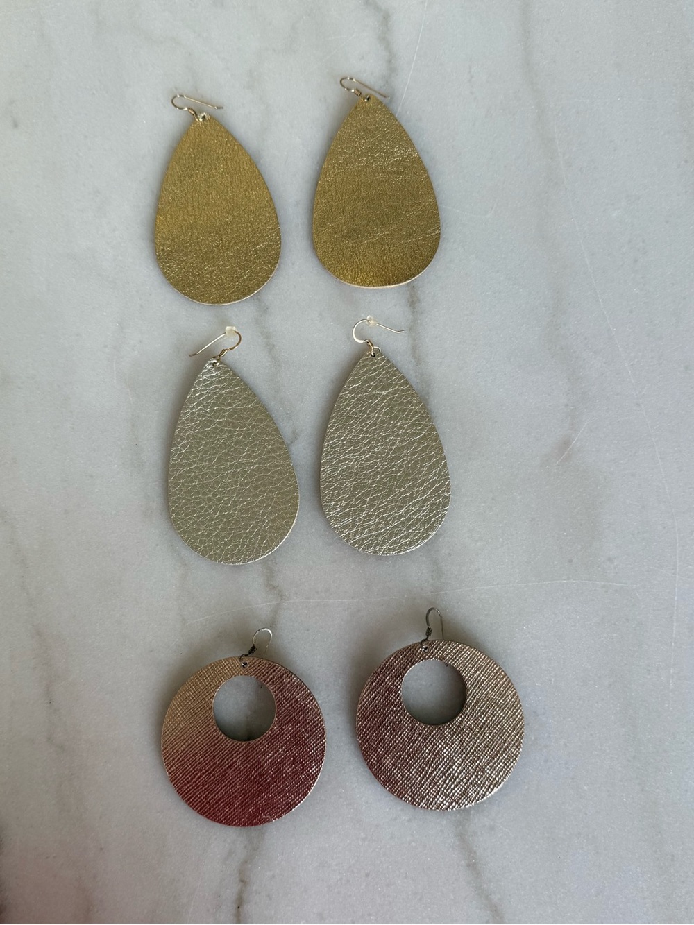 Nickel & Suede - Gold and Silver Teardrop & Round Leather Earrings Set - jewelry
